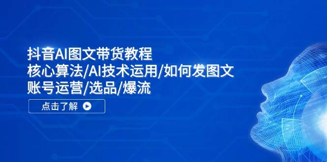 抖音AI图文带货教程：核心算法/AI技术运用/如何发图文/账号运营/选品/爆流-小白搞钱