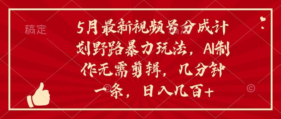 5月最新视频号分成计划野路暴力玩法，ai制作，无需剪辑。几分钟一条，…-小白搞钱