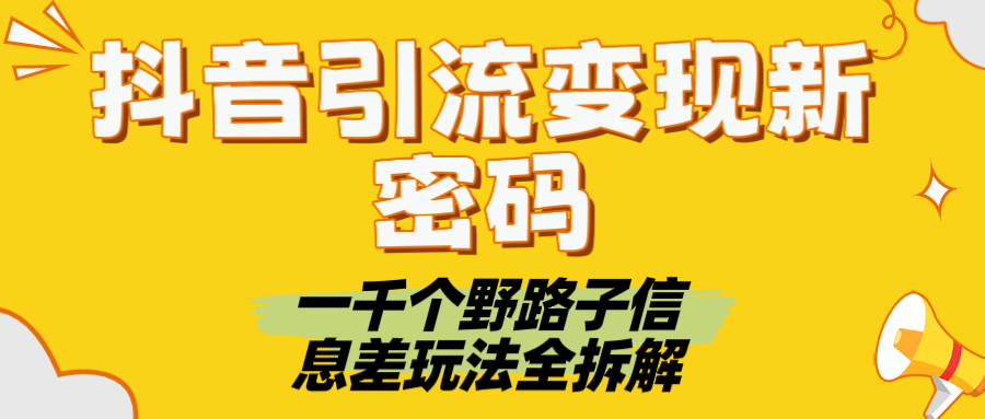 抖音引流变现新密码！一千个野路子信息差玩法全拆解-小白搞钱