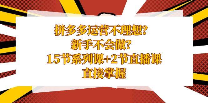 拼多多运营不理想？新手不会做？15节系列课+2节直播课，直接掌握-小白搞钱
