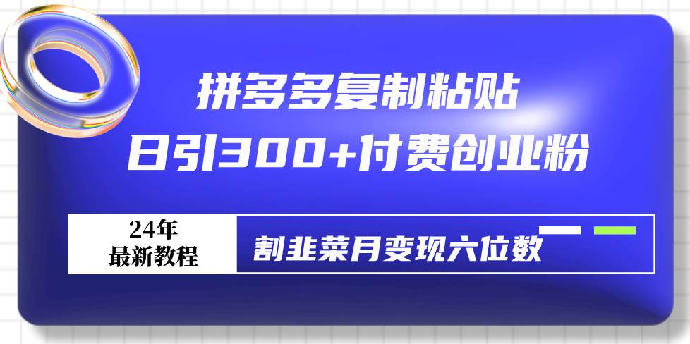 拼多多复制粘贴日引300+付费创业粉，割韭菜月变现六位数最新教程！-小白搞钱