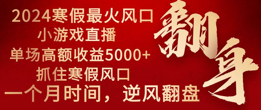 2024年最火寒假风口项目 小游戏直播 单场收益5000+抓住风口 一个月直接提车-小白搞钱