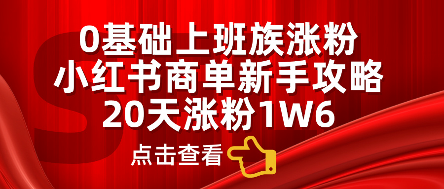 0基础上班族涨粉，小红书商单新手攻略，20天涨粉1.6w-小白搞钱