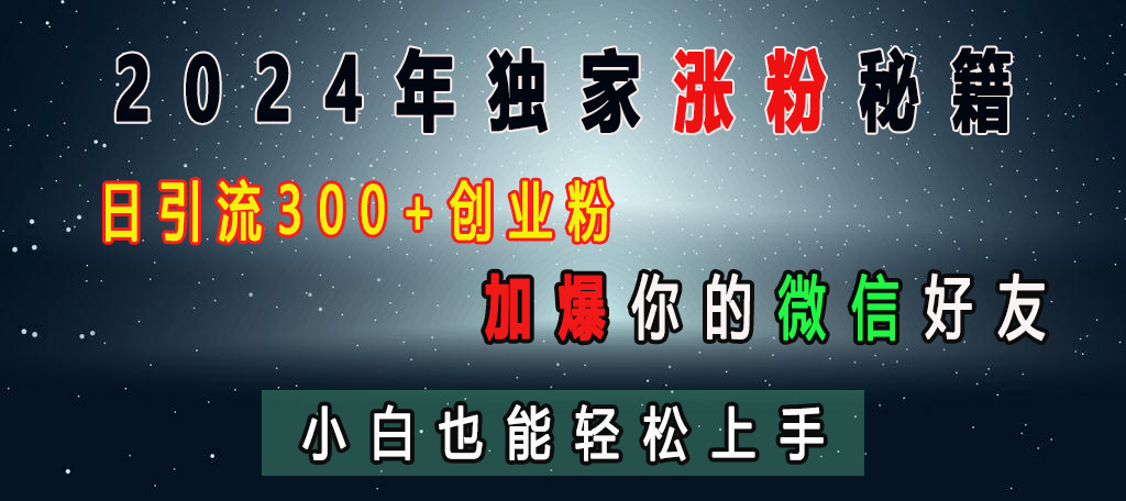 2024年独家涨粉秘籍，日引流300+创业粉，加爆你的微信好友，小白也能轻松上手-小白搞钱