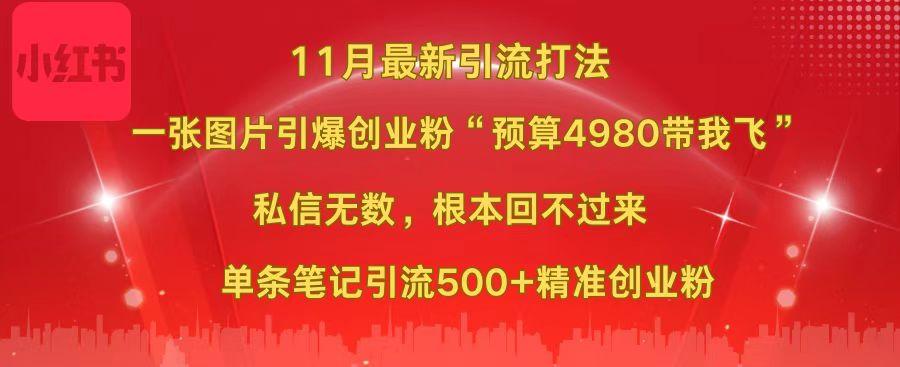 小红书11月最新图片打法，一张图片引爆创业粉“预算4980带我飞”，私信无数，根本回不过来，单条笔记引流500+精准创业粉-小白搞钱