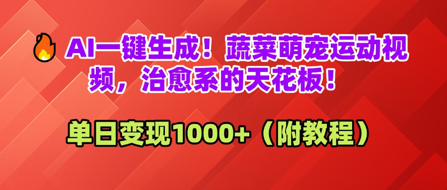 AI一键生成！蔬菜萌宠运动视频，治愈系的天花板！单日变现1000+（附教程）-小白搞钱