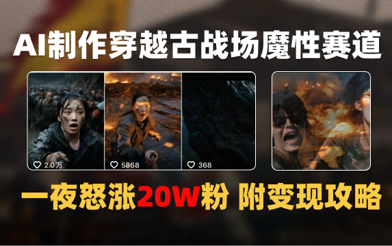AI制作穿越古战场视频一夜涨粉20W保姆级教学（附AI变现指南）-小白搞钱