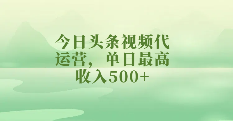 今日头条视频代运营，单日最高收入500+-小白搞钱