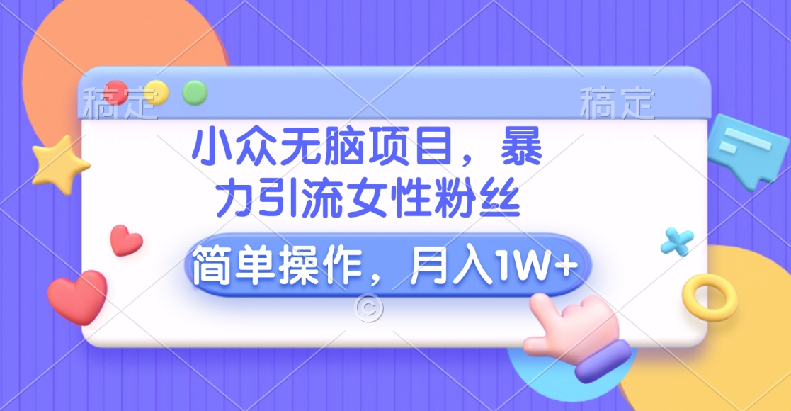 小众无脑项目，暴力引流女性粉丝，简单操作，月入10000+元-小白搞钱