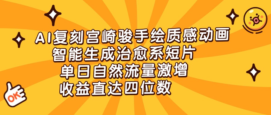 AI复刻宫崎骏手绘质感动画，智能生成治愈系短片，单日自然流量激增，收益直达四位数-小白搞钱
