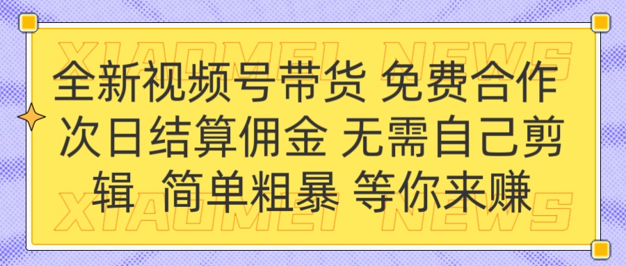 全新视频号 免费合作 佣金次日结算 无需自己剪辑-小白搞钱