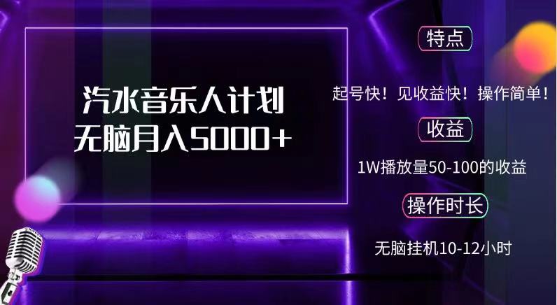 抖音汽水音乐人，计划无脑月入5000+-小白搞钱