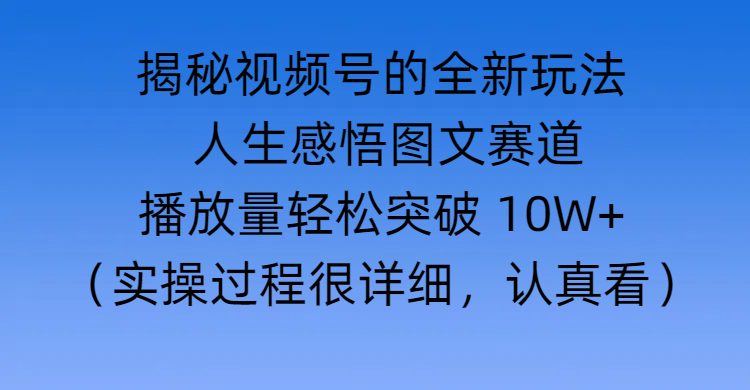 揭秘视频号的全新玩法 —— 人生感悟图文赛道-小白搞钱