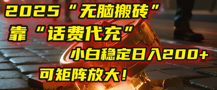 无脑搬砖项目：靠“话费代充”，小白稳定日入200+，可矩阵放大！-小白搞钱