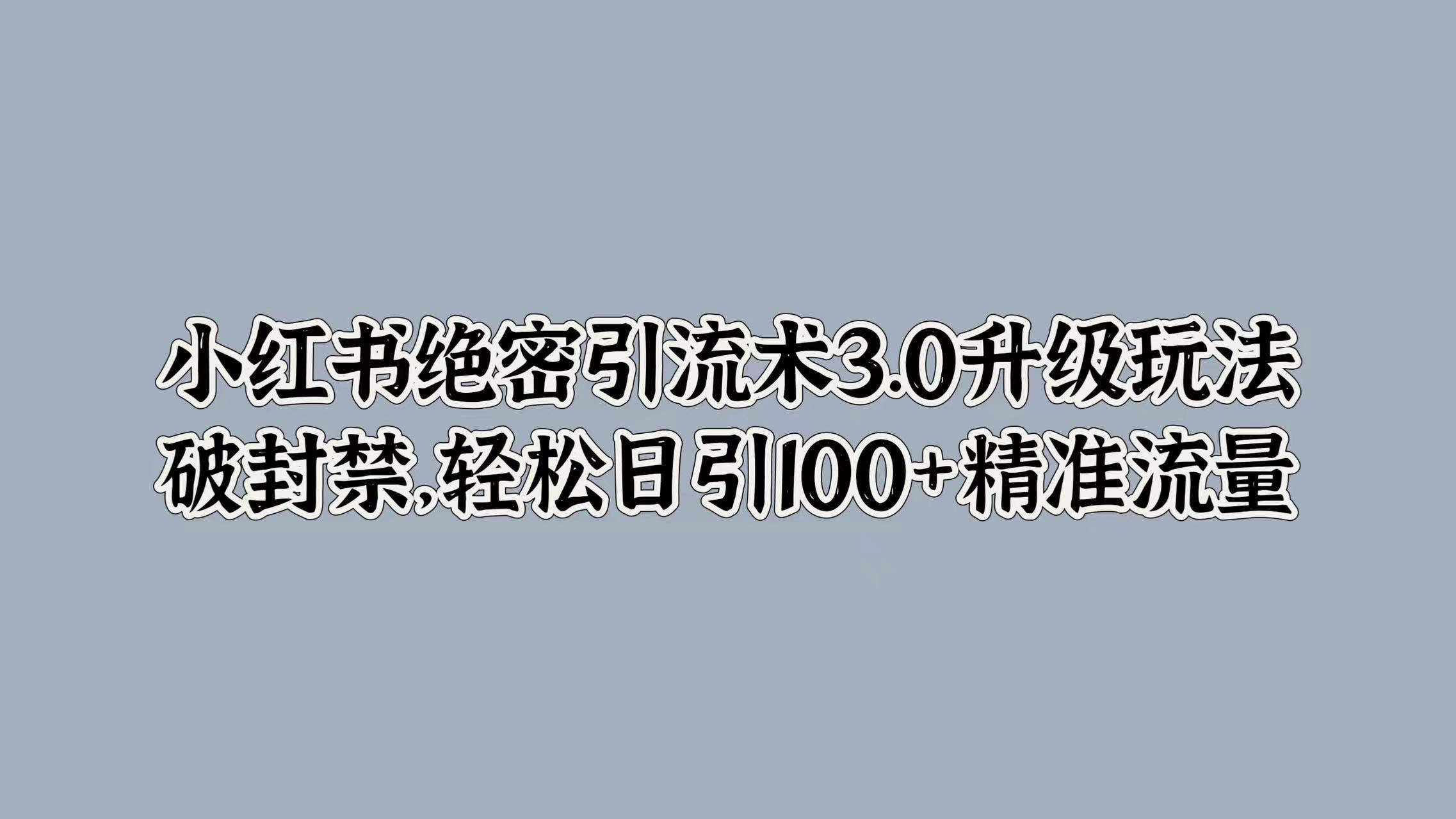 小红书绝密引流术3.0升级玩法，破封禁，轻松日引100+精准流量-小白搞钱