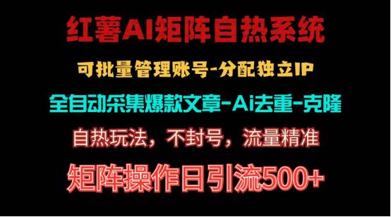 红薯矩阵自热系统，独家不死号引流玩法！矩阵操作日引流500+-小白搞钱