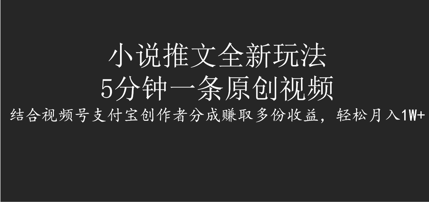 小说推文全新玩法，5分钟一条原创视频，结合视频号支付宝创作者分成赚取多份收益，轻松月入1W+-小白搞钱