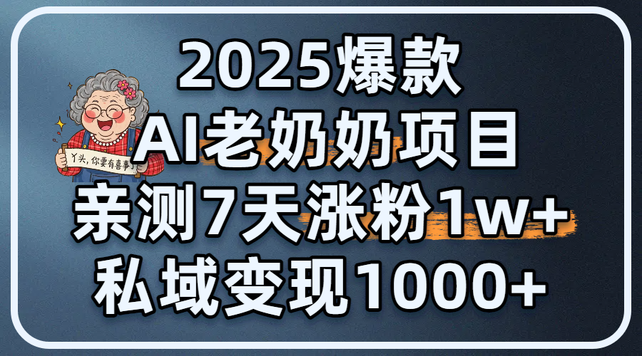 2025爆款 AI 老奶奶项目：亲测 7 天涨粉 1W+，私域变现 1000+-小白搞钱