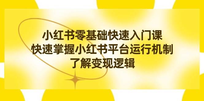 小红书0基础快速入门课，快速掌握小红书平台运行机制，了解变现逻辑-小白搞钱