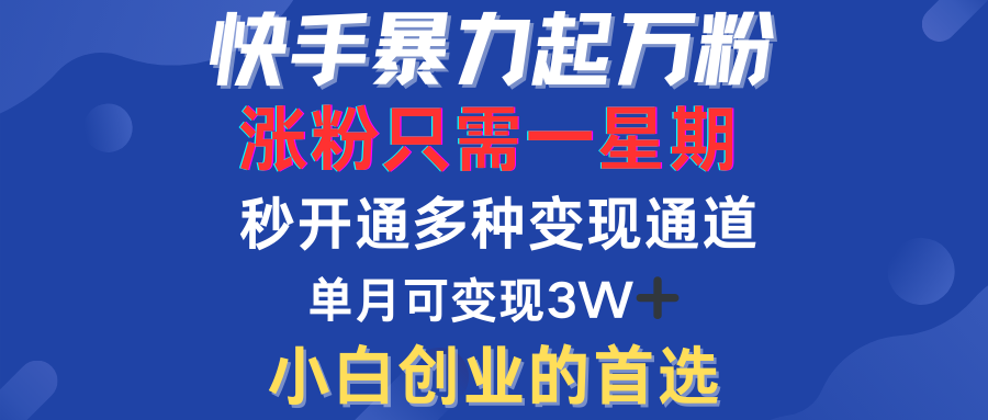 快手暴力起万粉，涨粉只需一星期！多种变现模式-小白搞钱