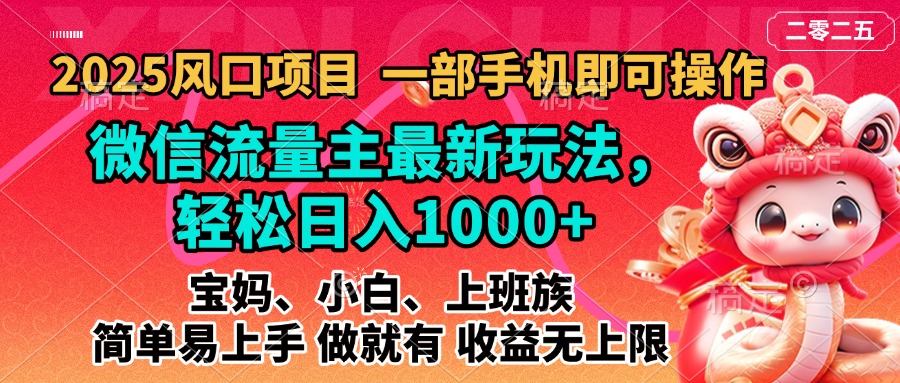 2025蓝海风口项目，微信流量主最新玩法，轻松日入1000+，简单易上手，做就有 收益无上限-小白搞钱