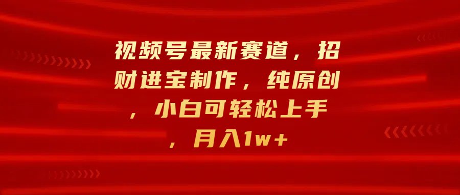 视频号最新赛道，招财进宝制作，纯原创，小白可轻松上手，月入1w+-小白搞钱