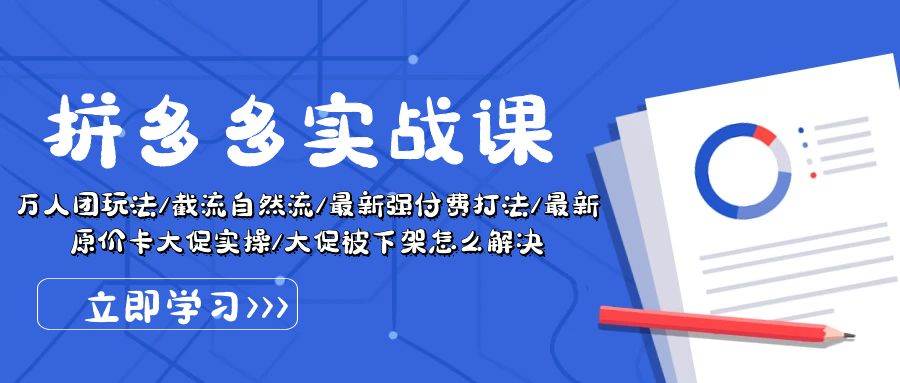 拼多多·实战课：万人团玩法/截流自然流/最新强付费打法/最新原价卡大促..-小白搞钱
