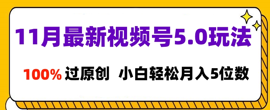 11月最新视频号5.0玩法，100%过原创，小白轻松月入5位数-小白搞钱