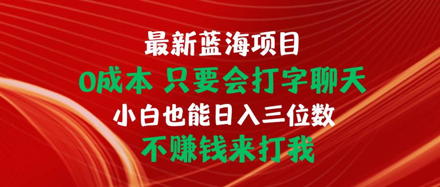 最新蓝海项目 0成本 只要会打字聊天 小白也能日入三位数 不赚钱来打我-小白搞钱
