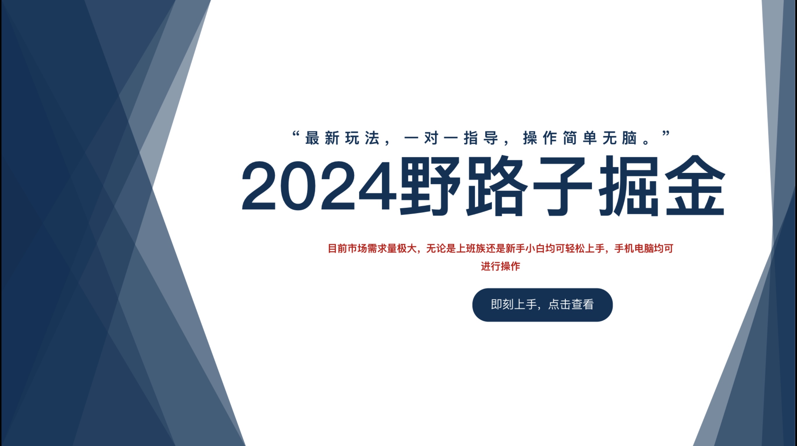 2024野路子掘金，最新玩 法， 一对一指导，操作简单无脑。-小白搞钱