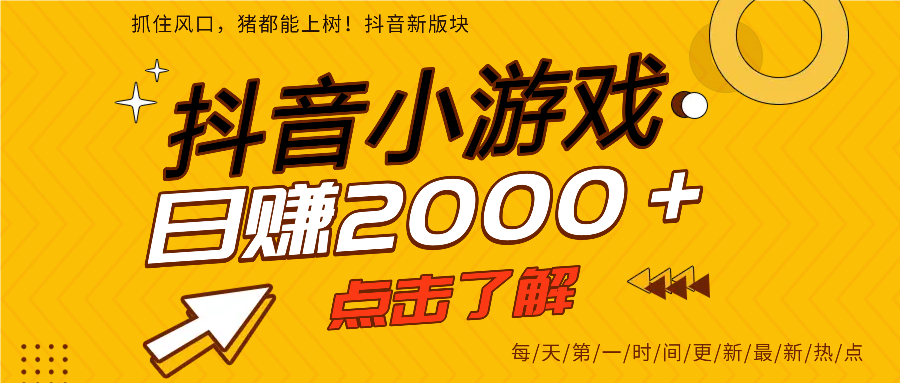 抖音小游戏，最新风口项目，亲测单游戏2000+感兴趣点击了解。-小白搞钱