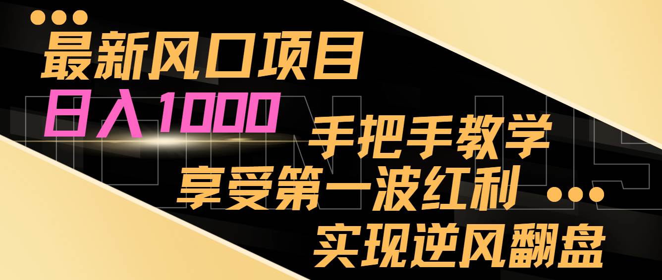 最新风口项目，日入过千，抓住当下风口，享受第一波红利，实现逆风翻盘-小白搞钱