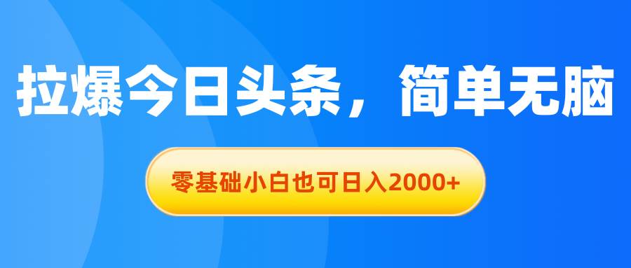 拉爆今日头条，简单无脑，零基础小白也可日入2000+-小白搞钱