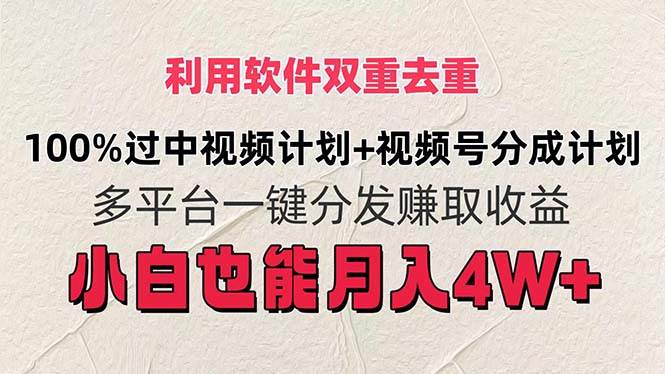 利用软件双重去重，100%过中视频+视频号分成计划小白也可以月入4W+-小白搞钱