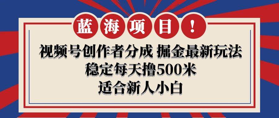 【蓝海项目】视频号创作者分成 掘金最新玩法 稳定每天撸500米 适合新人小白-小白搞钱