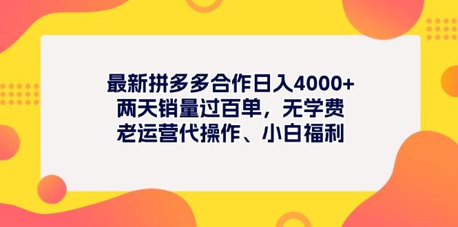 最新拼多多项目日入4000+两天销量过百单，无学费、老运营代操作、小白福利-小白搞钱
