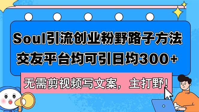 Soul引流创业粉野路子方法，交友平台均可引日均300+，无需剪视频写文案…-小白搞钱