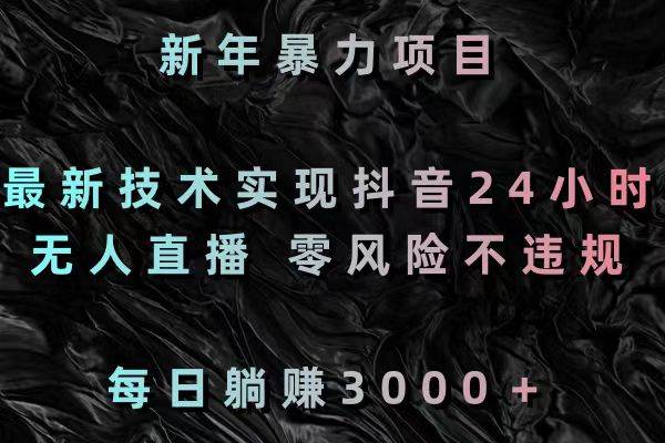 新年暴力项目，最新技术实现抖音24小时无人直播 零风险不违规 每日躺赚3000-小白搞钱