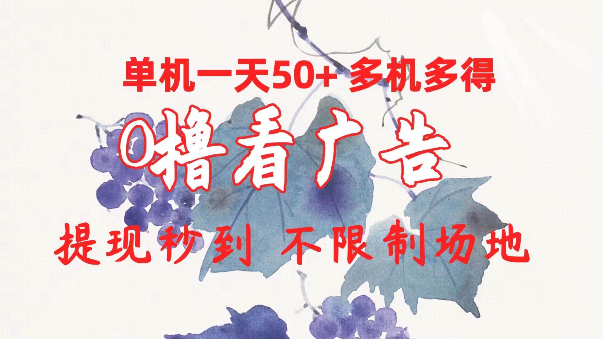 0撸看广告 单机一天50+多机多得 提现秒到 不限制场地操作-小白搞钱
