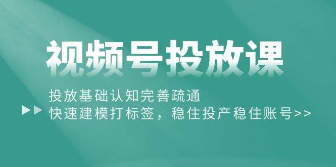 视频号投放课：投放基础认知完善疏通，快速建模打标签，稳住投产稳住账号-小白搞钱