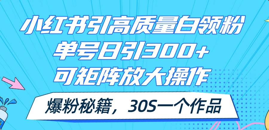 小红书引高质量白领粉，单号日引300+，可放大操作，爆粉秘籍！30s一个作品-小白搞钱
