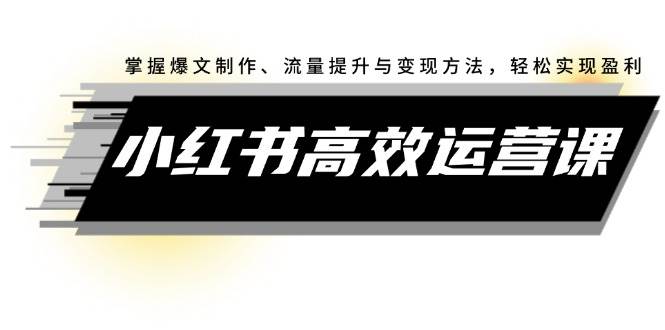 小红书高效运营课：掌握爆文制作、流量提升与变现方法，轻松实现盈利-小白搞钱
