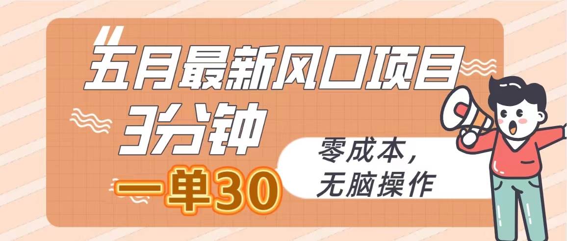 五月最新风口项目，3分钟一单30，零成本，无脑操作-小白搞钱