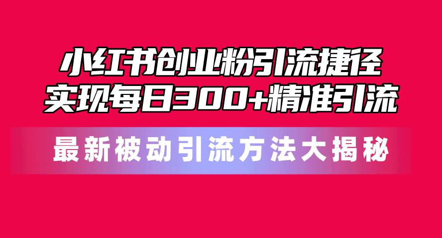 小红书创业粉引流捷径！最新被动引流方法大揭秘，实现每日300+精准引流-小白搞钱