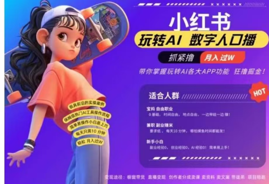 小红书数字人暴力起号，AI改写文案，流量火爆月入破W轻松拿捏，再也不用费劲录口播-小白搞钱
