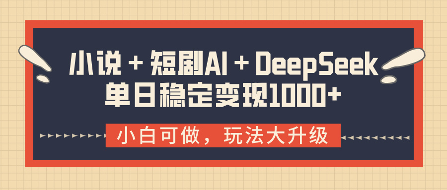 小说＋短剧AI＋DeepSeek结合变现，单日稳定变现1000+-小白搞钱