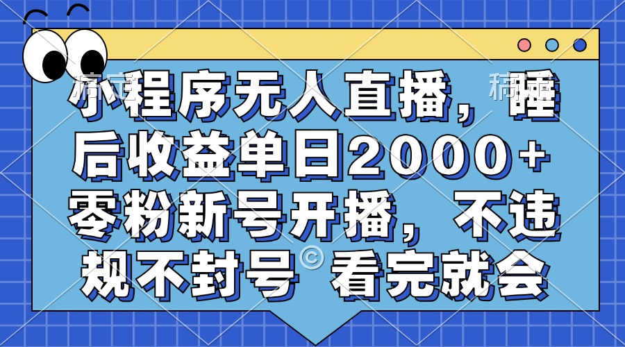 小程序无人直播，睡后收益单日2000+ 零粉新号开播，不违规不封号 看完就会-小白搞钱
