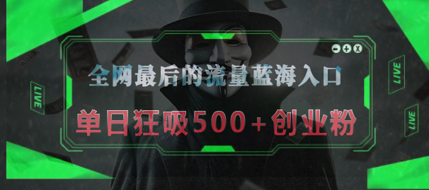 全网最后的流量蓝海入口，半小时引流50+创业粉，单日狂吸500+创业粉-小白搞钱