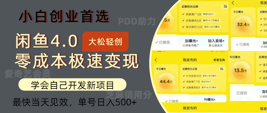 闲鱼0成本极速变现项目，多种变现方式，单号日入500+最新玩法-小白搞钱
