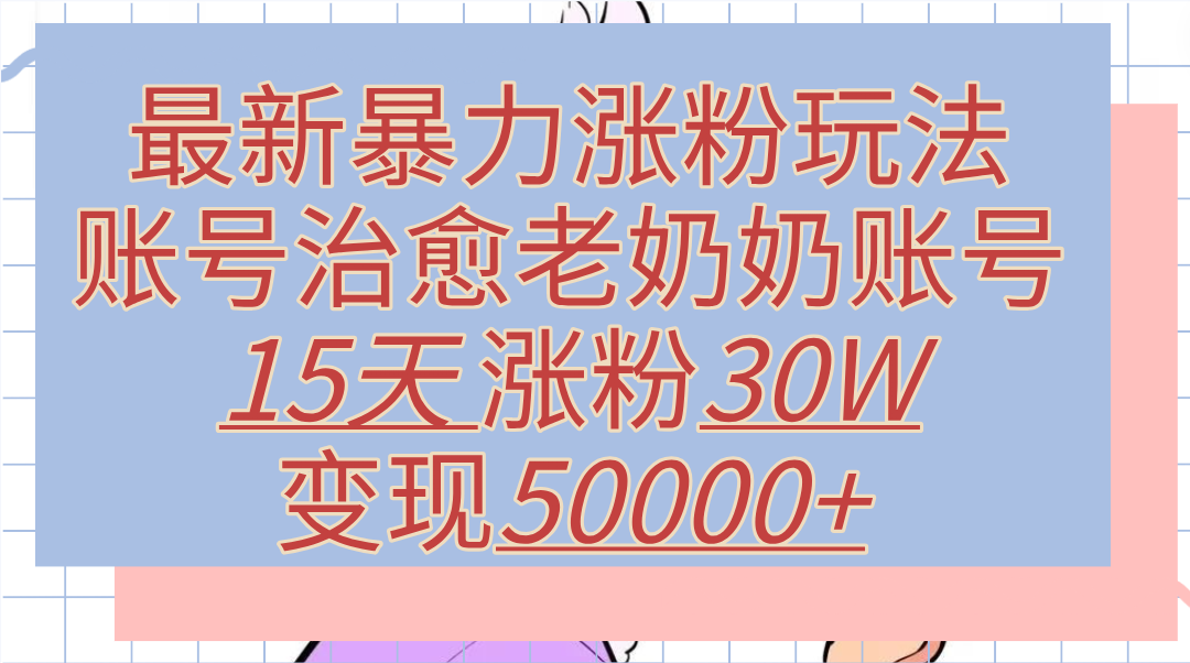 最新暴力涨粉玩法，治愈老奶奶账号，15天涨粉30W，变现50000+【揭秘】-小白搞钱